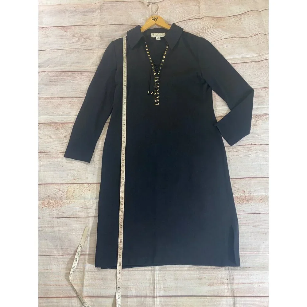 Vintage St John Women's Black Long Sleeve Thick Lace Up Dress - 10 - Picture 6 of 14